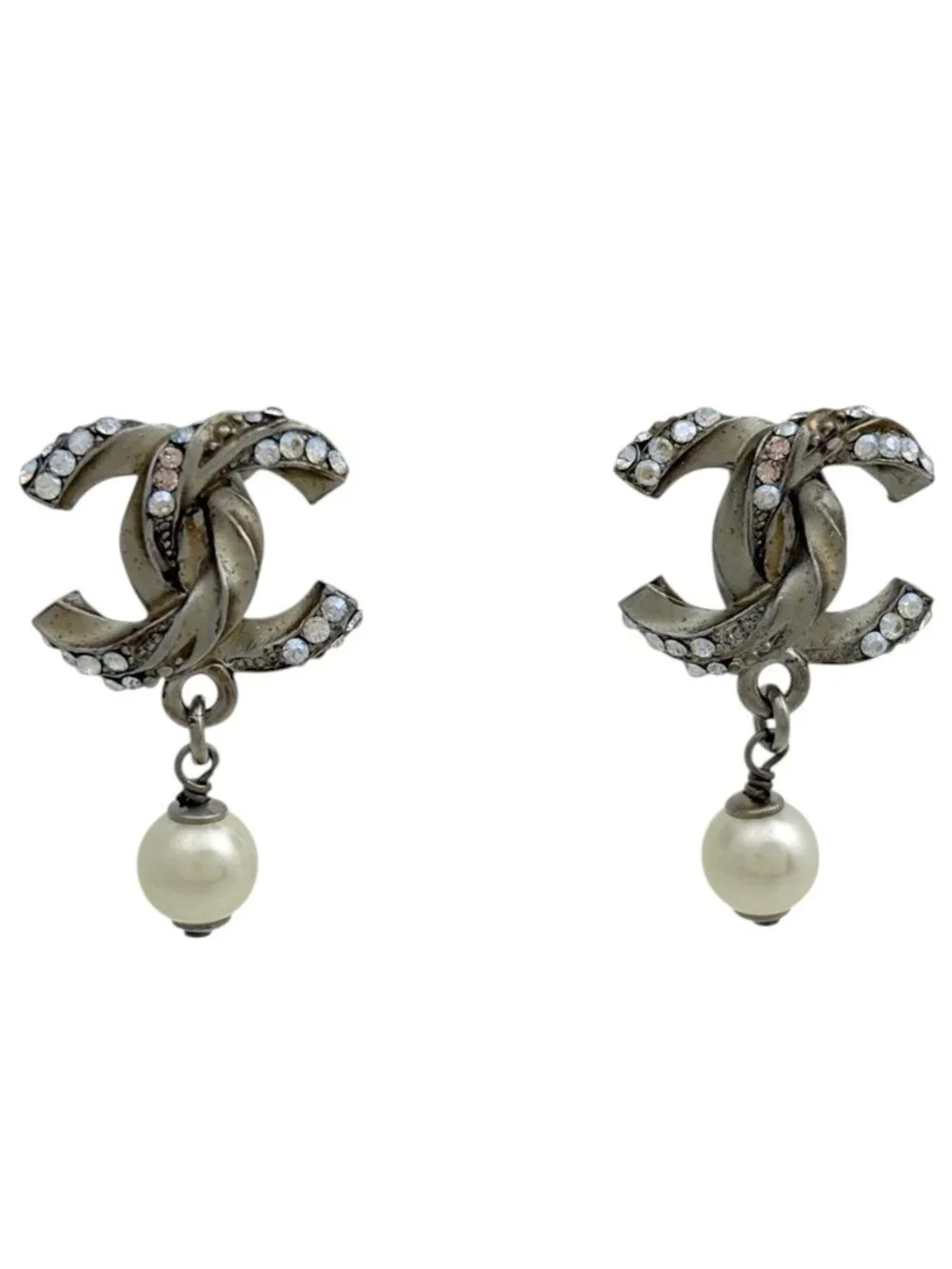 Chanel Earrings CC Logo Metal Rhinestone Fakepearl